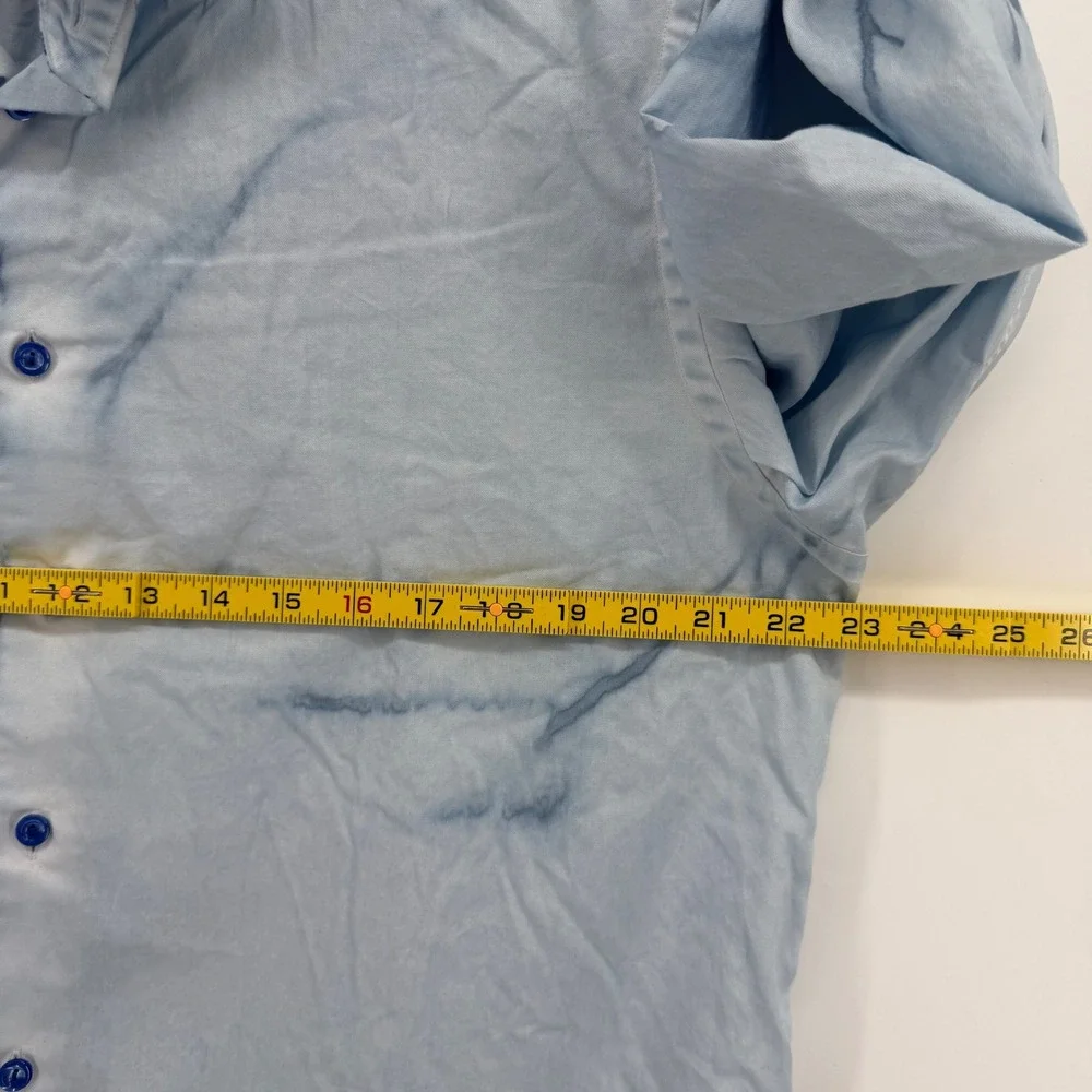 Eton Contemporary Fit Blue Marbled Cotton Dress Shirt Mens 17.5 44 Button Down
